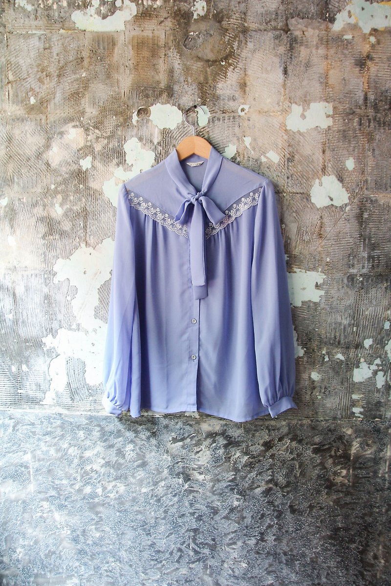 袅袅百货公司-Vintage 蓝紫绑带蕾丝衬衫  复古着 - 女装上衣 - 其他材质 