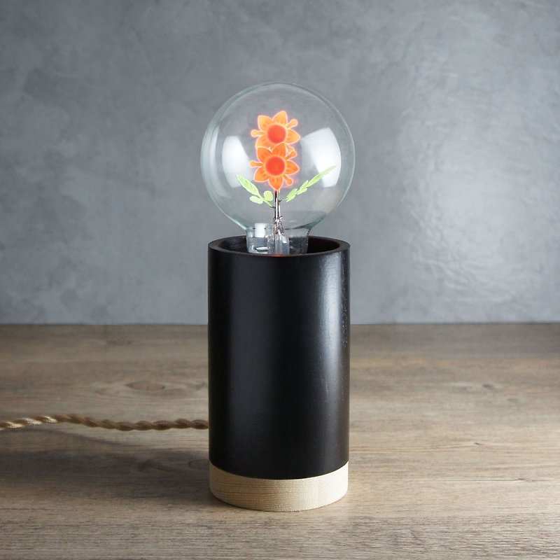 圆柱形木制小夜灯 - 含 1 个 太阳花球灯泡 Edison-Style 爱迪生灯泡 - 灯具/灯饰 - 木头 白色
