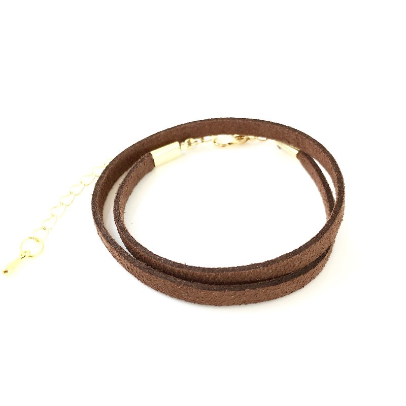 巧克力色-麂皮绕绳手环（也可以用作颈链） - 手链/手环 - 棉．麻 咖啡色