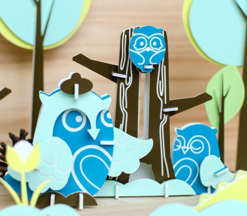 【益智玩具】猫头鹰家族┇DIY 立体拼图 动物系列 疗愈小物 - 玩具/玩偶 - 压克力 蓝色