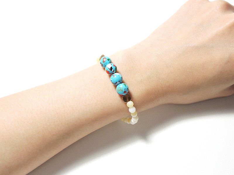 波西米亚松石 / 砗磲 / 黄铜 天然石手链 - 手链/手环 - 其他材质 蓝色