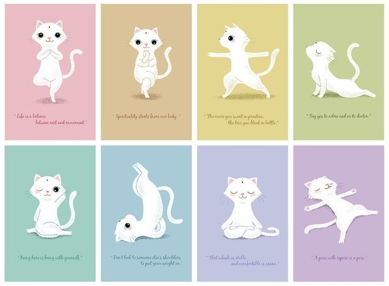 [Poca] 插画明信片：瑜珈猫信片组(八款入) - 卡片/明信片 - 纸 多色