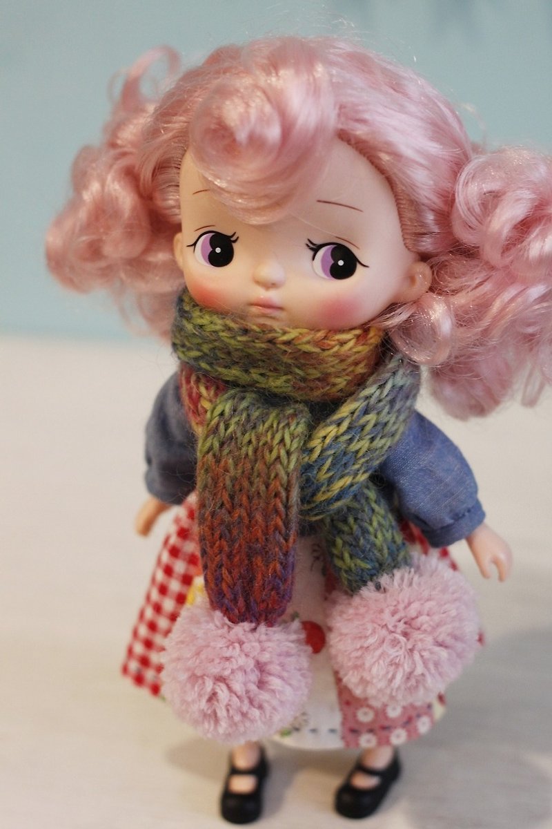 手工编织日本进口美丽诺羊毛段染娃用围巾(粉红色毛球款) - 其他 - 羊毛 多色