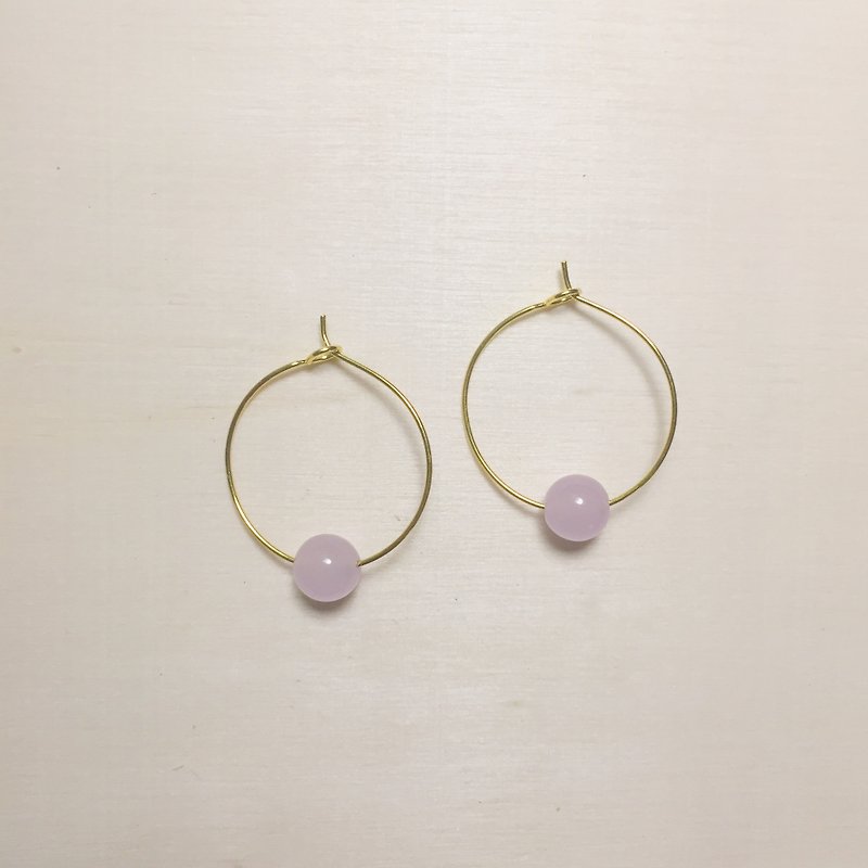 浅芋紫玉石耳圈 - 耳环/耳夹 - 玉石 粉红色
