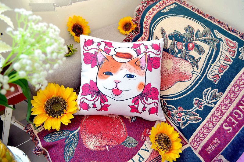 Gookaso原创绘本设计创作 薏米图猫咪卡通丝绒质印花抱枕 45x45cm - 枕头/抱枕 - 聚酯纤维 白色