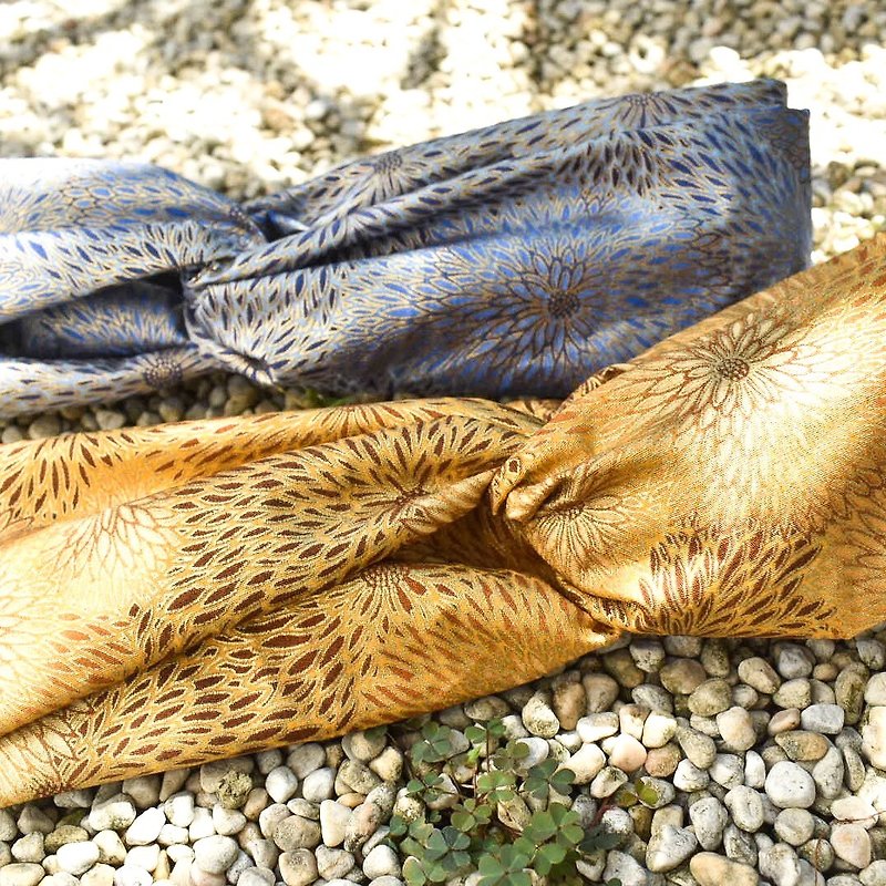 【定制化礼物】日本和服锦绣缎布 弹性交叉发带 3 - 发带/发箍 - 棉．麻 黄色