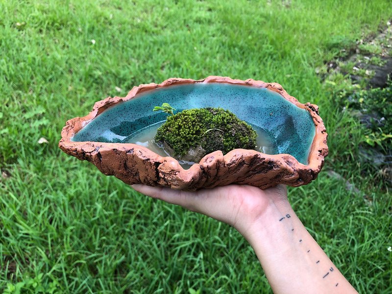 手捏陶瓷花器系列 - 苔球花器 - 花瓶/陶器 - 陶 绿色