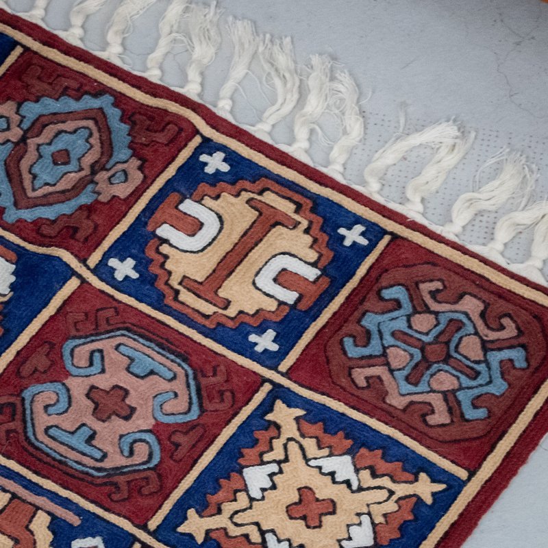 喀什米尔羊毛刺绣地毯 60x90 － 魔术方块 / 咖 - 地垫/地毯 - 羊毛 多色