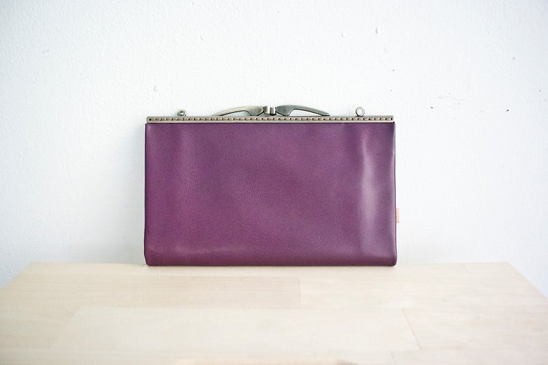 羊皮口金手拿包-葡萄紫 - 皮夹/钱包 - 真皮 紫色