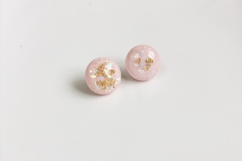 金箔粉少女 树脂古董珠耳针 - 耳环/耳夹 - 压克力 粉红色