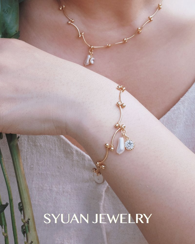 SYUAN JEWELRY |Enjoy Yourself— 镀18K锆石施华洛世奇珍珠手链 - 手链/手环 - 珍珠 