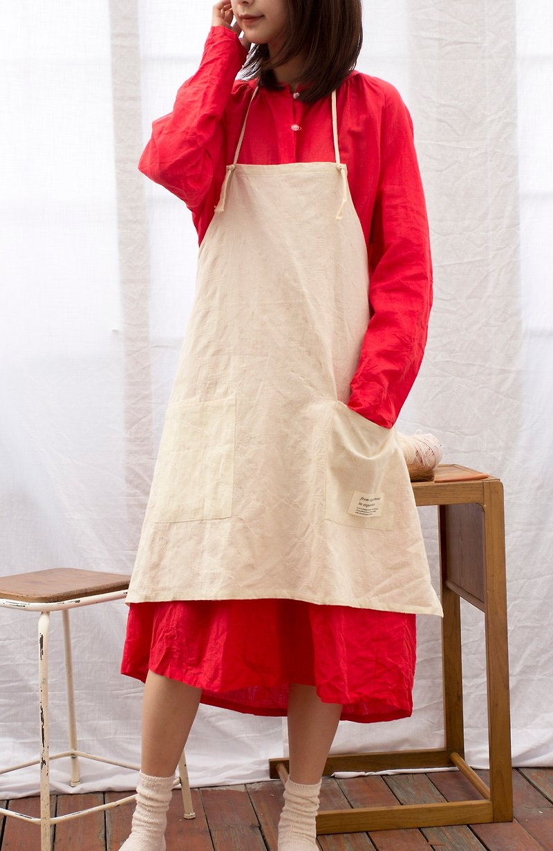 fete store 棉麻条纹暗纹米色工作家居围裙 文艺 原创设计 短款 - 围裙 - 棉．麻 多色