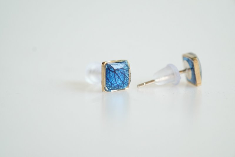 Earring hydrengea flower Square silver 92.5% - 耳环/耳夹 - 其他金属 蓝色