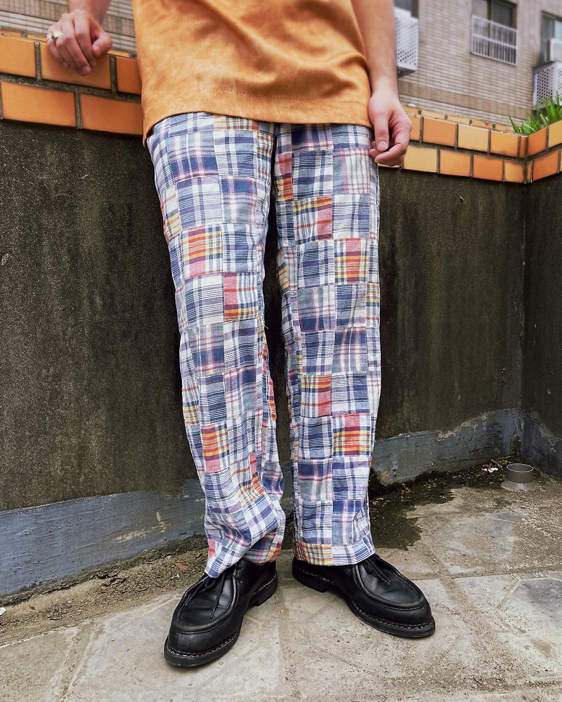 A PRANK DOLLY - 古着 (W36)拼布格纹长裤 - 男士长裤 - 棉．麻 多色