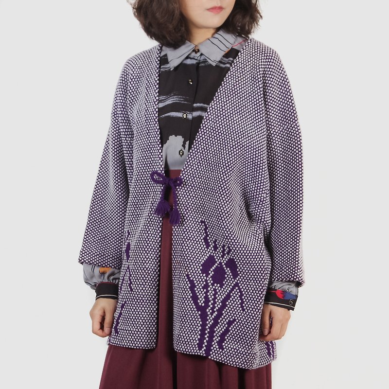 【蛋植物古着】紫阳水仙针织古着和服道行 - 女装休闲/机能外套 - 羊毛 紫色