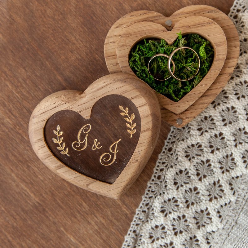 Custom wooden heart ring box for wedding ceremony | engagement ring bearer box - 其他 - 木头 多色
