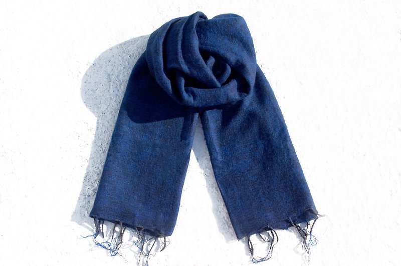 民族风披巾/boho针织围巾/手织围巾/针织披巾/盖毯-简约时尚 蓝色 - 丝巾 - 羊毛 蓝色
