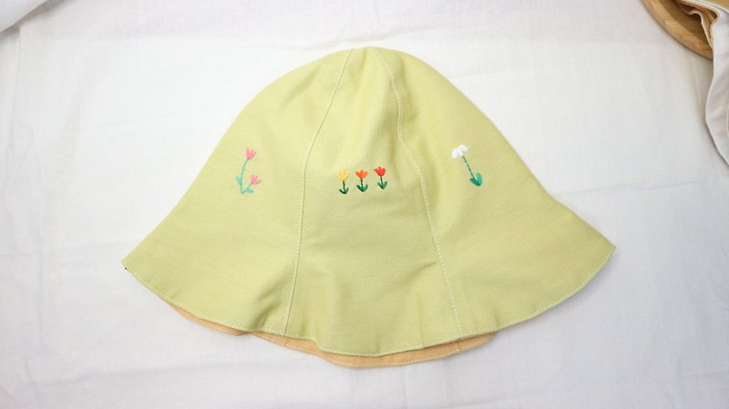 手工刺绣-郁金香桶拼色绿 - 帽子 - 棉．麻 
