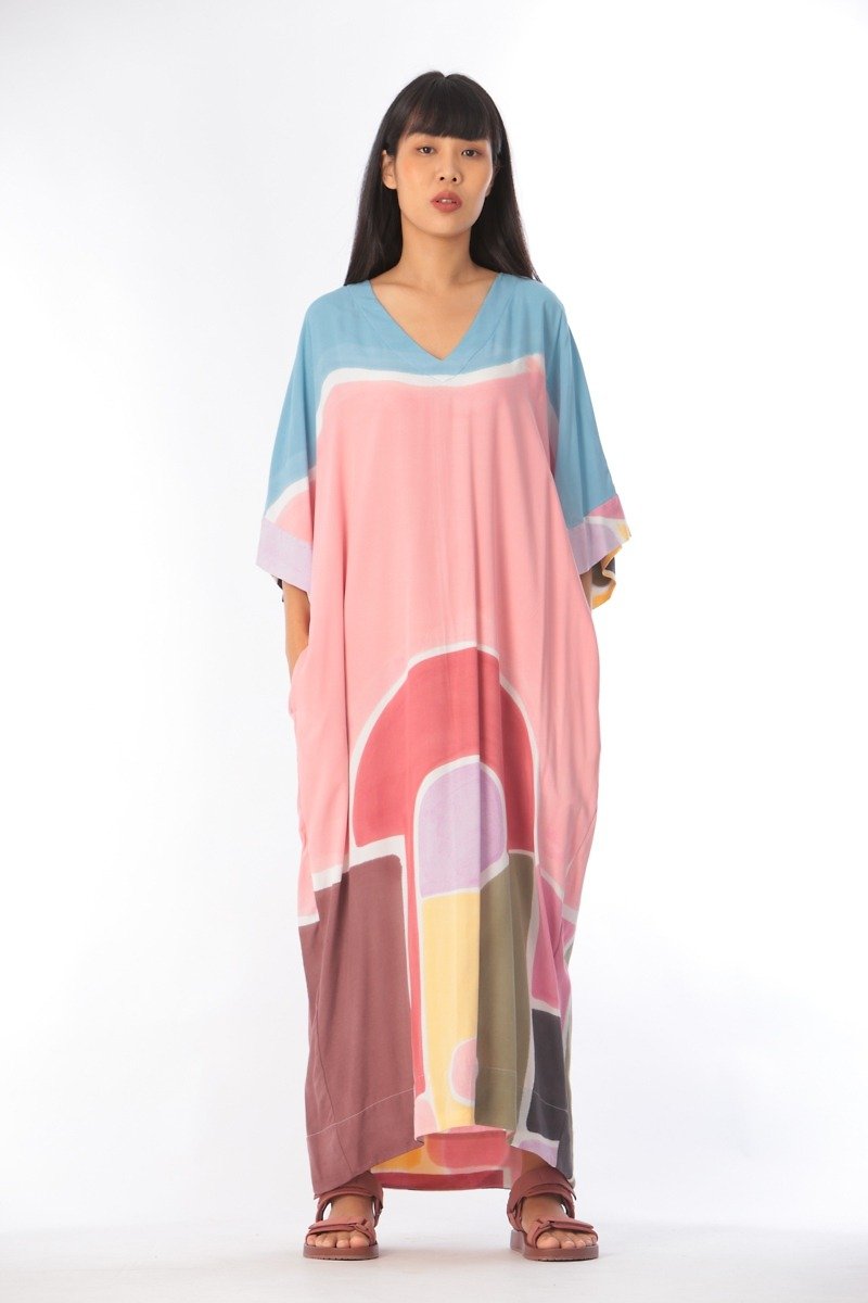 Kaftan 棉人造丝手绘艺术与装饰 - 洋装/连衣裙 - 棉．麻 粉红色
