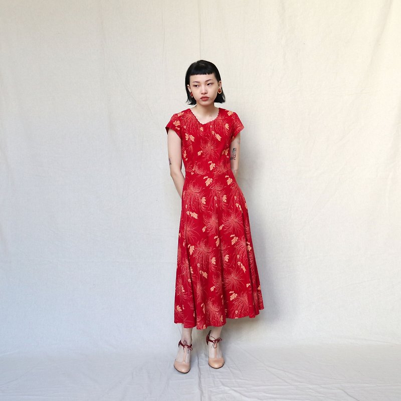 南瓜Vintage。古着 意大利制 红色 印花 洋装 - 洋装/连衣裙 - 棉．麻 红色