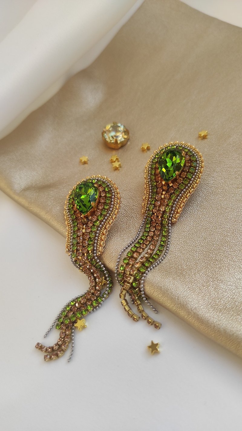 耳环，手工耳环，夹式，礼物，珠宝，礼物，母亲节 - 耳环/耳夹 - 其他材质 绿色