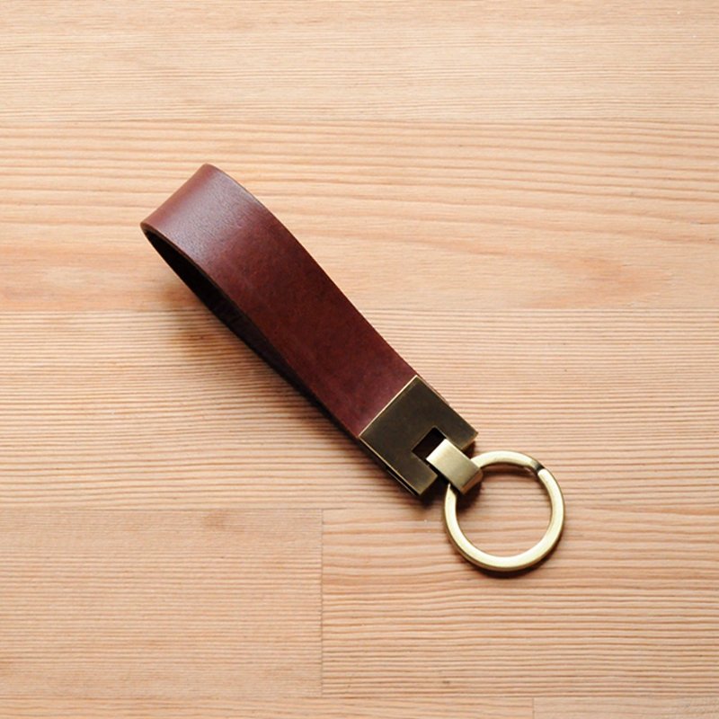 钥匙扣 | 手工皮件 | 定制化礼物 | 植鞣革-铜色皮饰钥匙圈 - 钥匙链/钥匙包 - 真皮 咖啡色