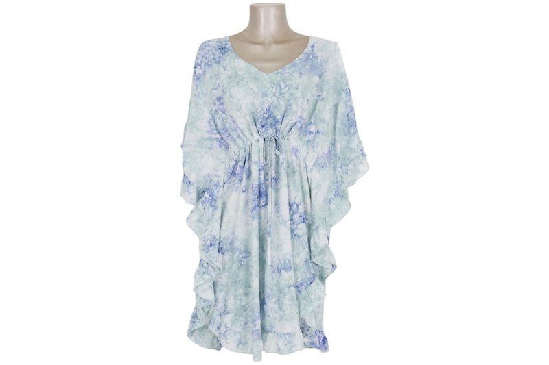 ムラ染めバタフライスリーブフリルワンピース　アイスブルー - 洋装/连衣裙 - 其他材质 蓝色