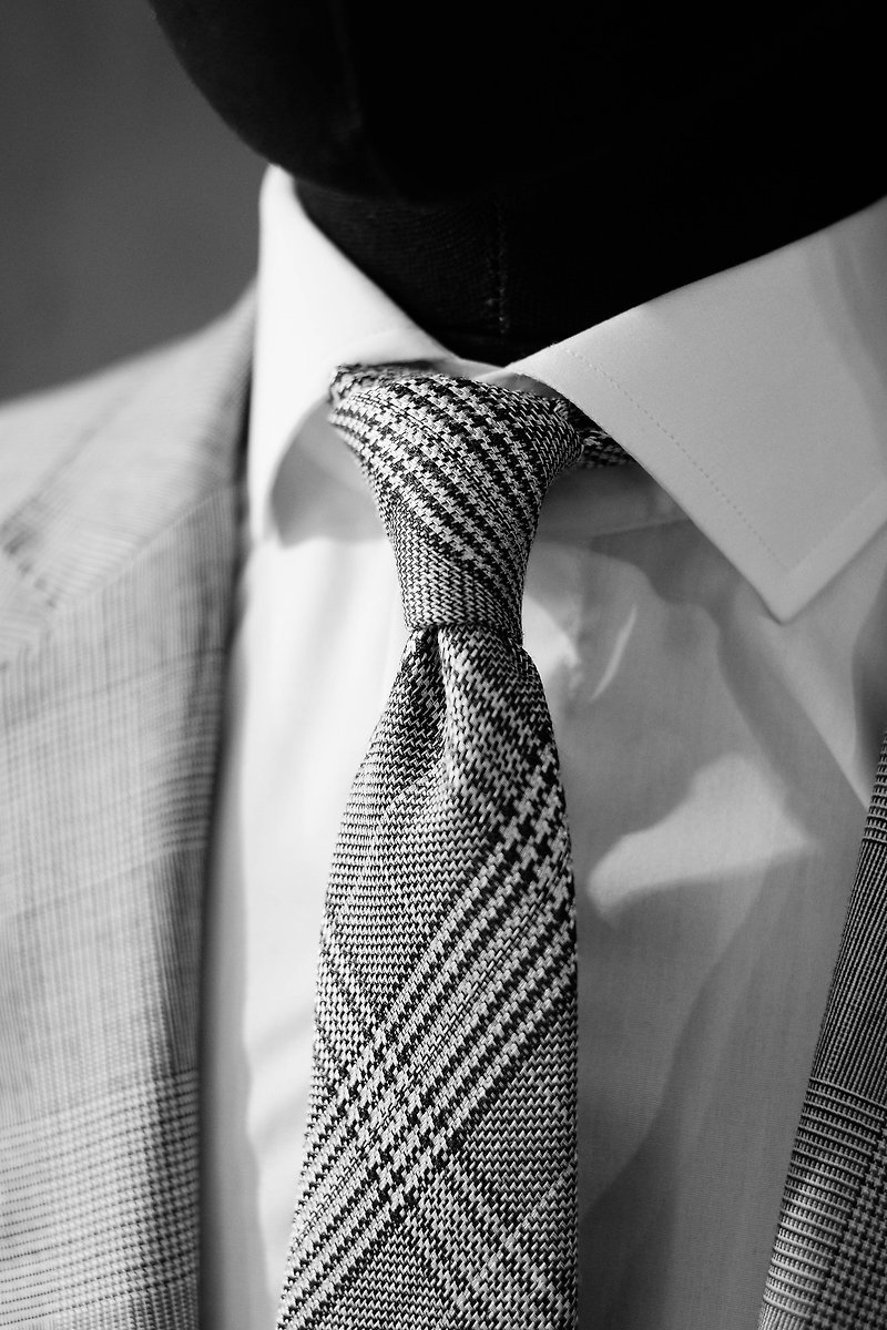 HIATUS 灰黑 威尔斯格纹 丝质领带 绅士小物 - 领带/领带夹 - 丝．绢 灰色
