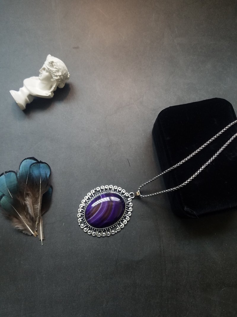 紫色条纹玛瑙天然石项链大气毛衣链 - 项链 - 半宝石 紫色