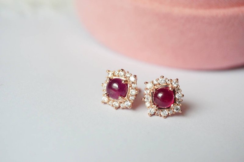 Stud Earrings Natural Ruby Silver925 - 耳环/耳夹 - 纯银 红色