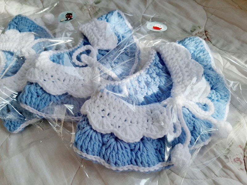Cloudy BLUE LACE Cat collar Crochet Handmade - 项圈/牵绳 - 聚酯纤维 蓝色