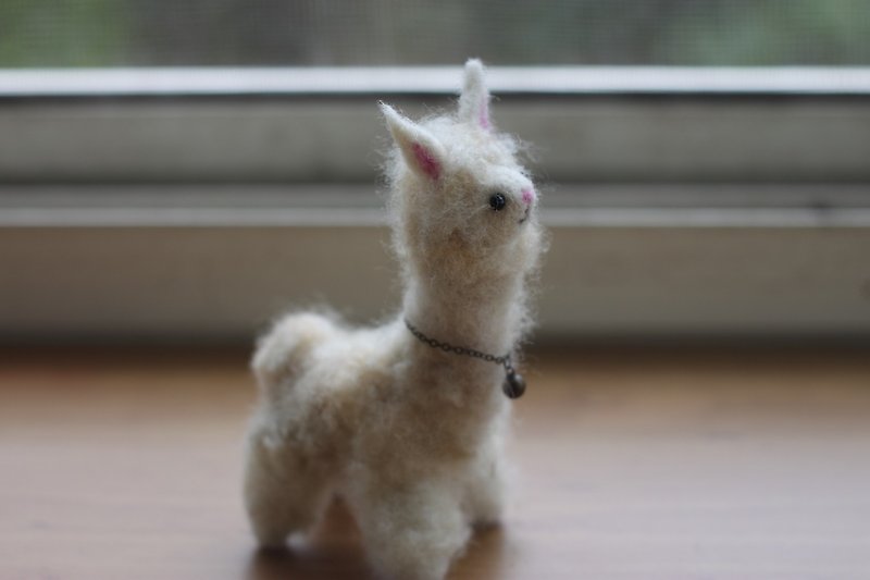 羊毛毡 原毛米色羊驼(大13.5cm) - 玩偶/公仔 - 羊毛 白色