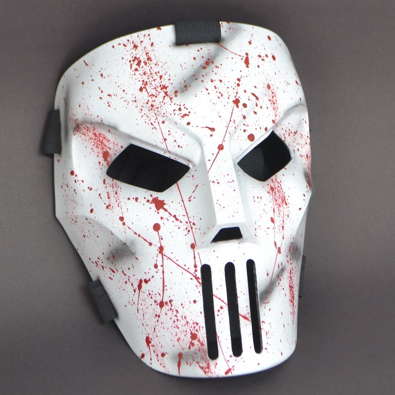 凯西琼斯曲棍球面具、血腥与战斗损坏、万圣节面具、武士面具 - 口罩 - 塑料 白色