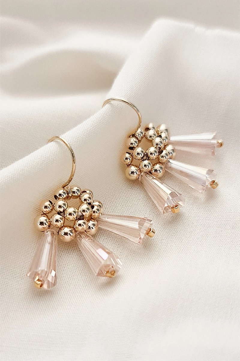 Sunburst | JeannieRichard 粉色和金色填充珠饰水晶耳环 - 耳环/耳夹 - 其他材质 粉红色