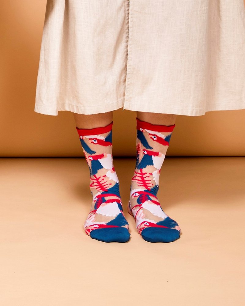 尼龙 袜子 多色 - 天空系列 | 南法天堂鳥 -【台灣製】鸚鵡透紗中筒襪