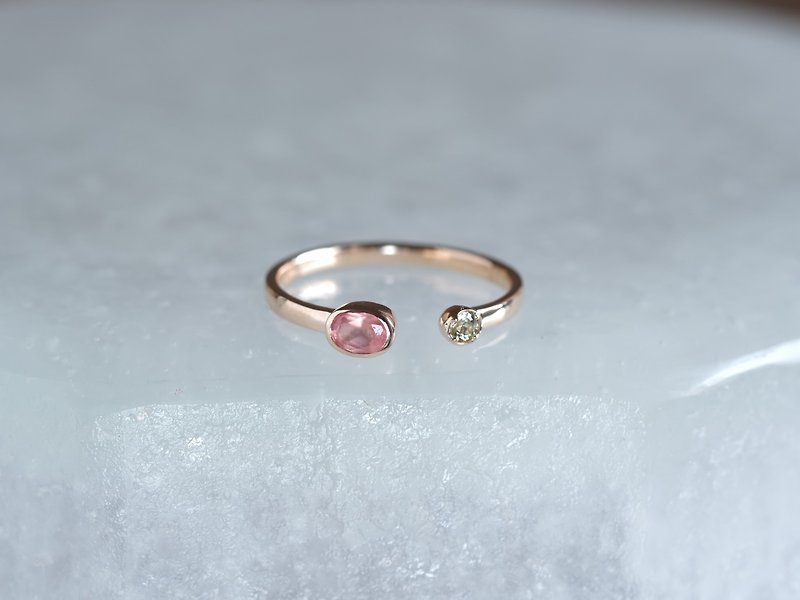 K10 spretta ring　天然石ロードクロサイト×ペリドット　ゴールドリング　10金 - 戒指 - 宝石 粉红色