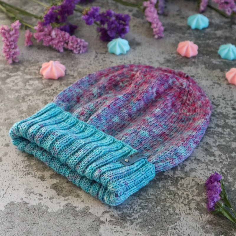 Merino wool hat, Autumn winter beanie, Pink blue women hat, Hand dyed warm hat