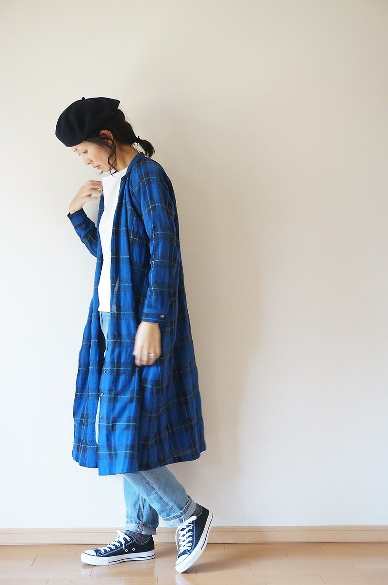 Wool linen cotton one piece ladies - 洋装/连衣裙 - 棉．麻 蓝色