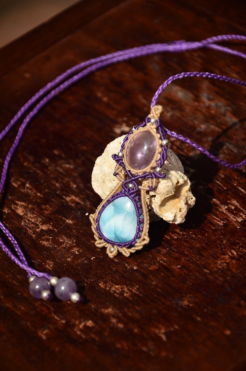 织途-海纹石/拉利玛, 粉晶 编织项链 - 项链 - 宝石 蓝色