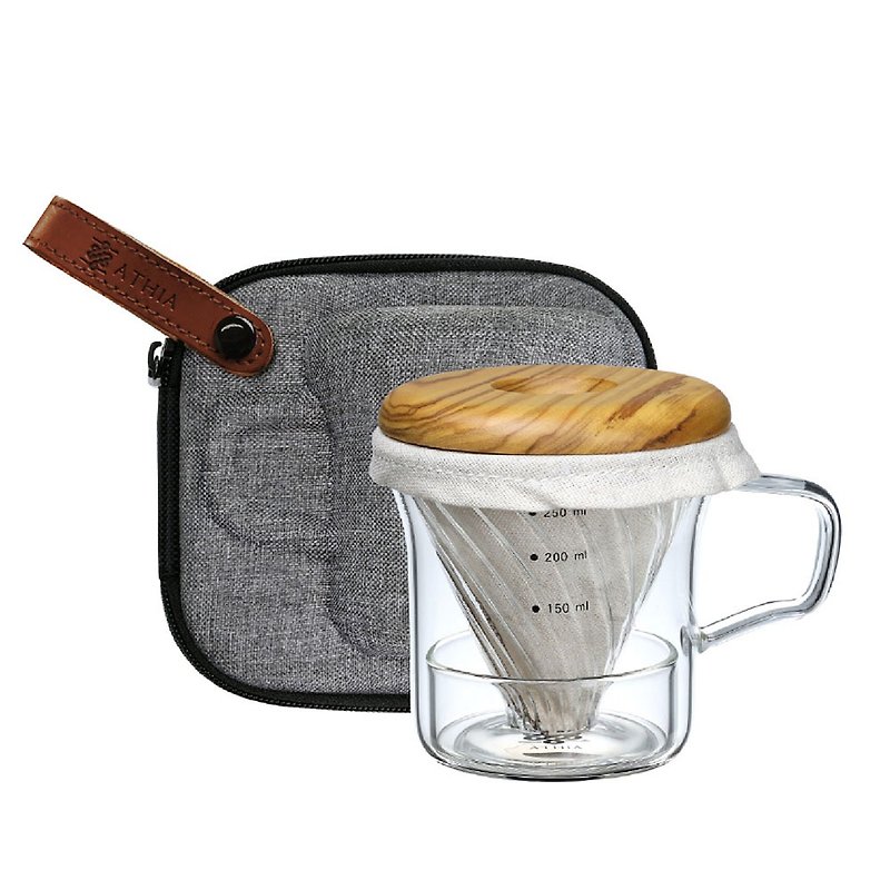 【ATHIA】亚典那手冲咖啡旅行马克杯套组 赠防撞冷压包 咖啡冲泡 - 咖啡壶/周边 - 玻璃 咖啡色