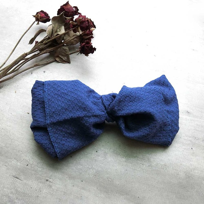 宝蓝厚织巨蝶发带-整条可拆 - 发带/发箍 - 棉．麻 蓝色