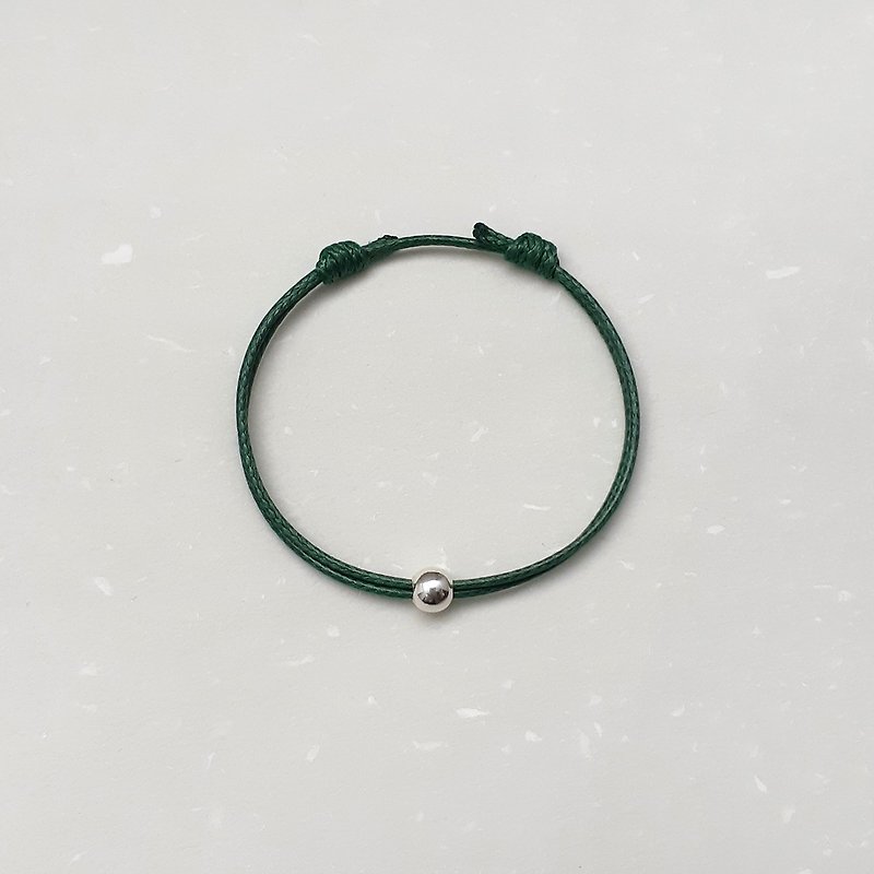 蜡线手环 s990纯银 5mm珠 素色简约 蜡绳细线 - 手链/手环 - 纸 绿色