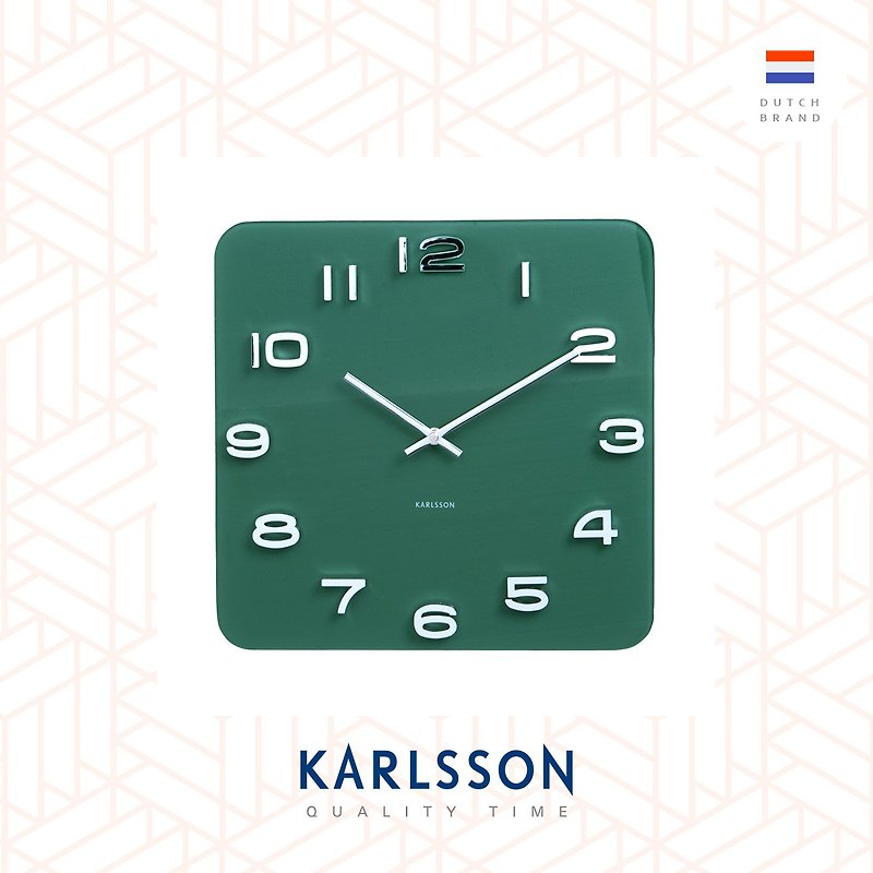 荷兰Karlsson 玻璃绿色方形挂钟Vintage 配银色数字 - 时钟/闹钟 - 玻璃 绿色