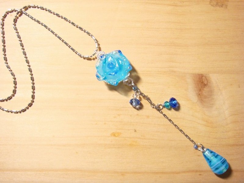 柚子林手工琉璃 - 来自玫瑰花的祝福 (蓝色海洋系) - 技术x设计款 - 项链 - 玻璃 蓝色