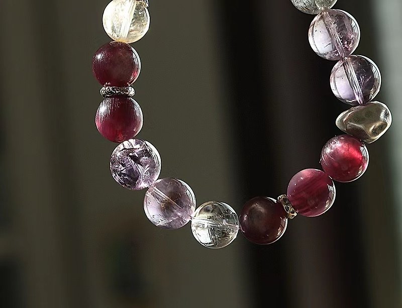 紫锂云母 紫水晶 多宝手链 提升创作力 增强应变能力 招财消磁 - 手链/手环 - 水晶 