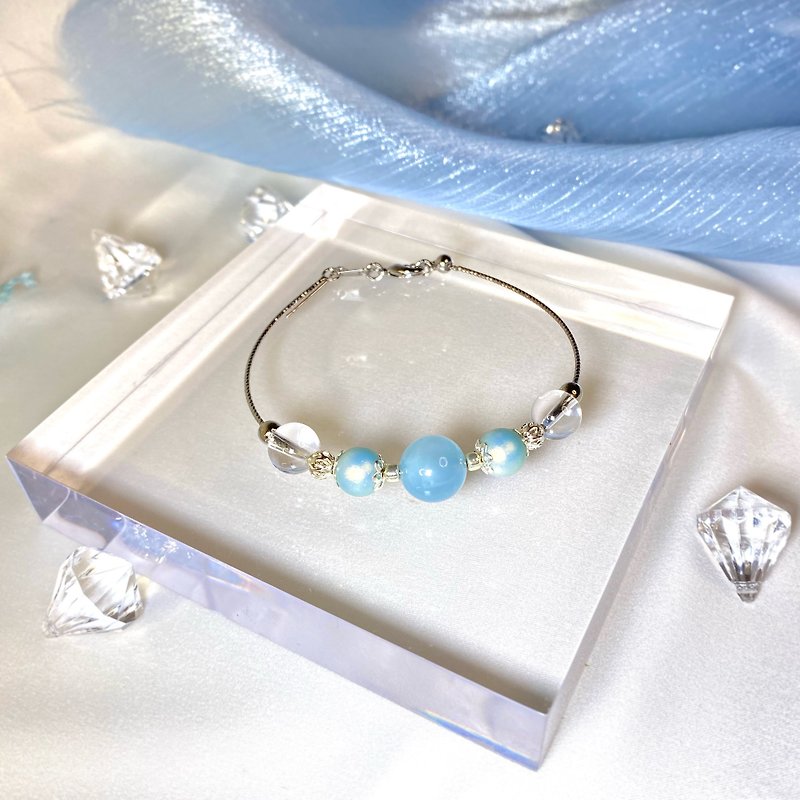 天然海蓝宝白水晶 加强表达能力平静情绪手镯手链 - 手链/手环 - 水晶 蓝色
