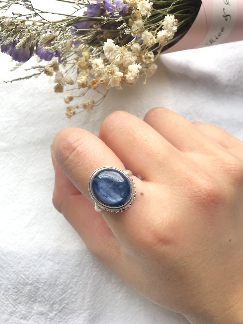 蓝晶石925纯银复古戒指  - 戒指 - 宝石 银色