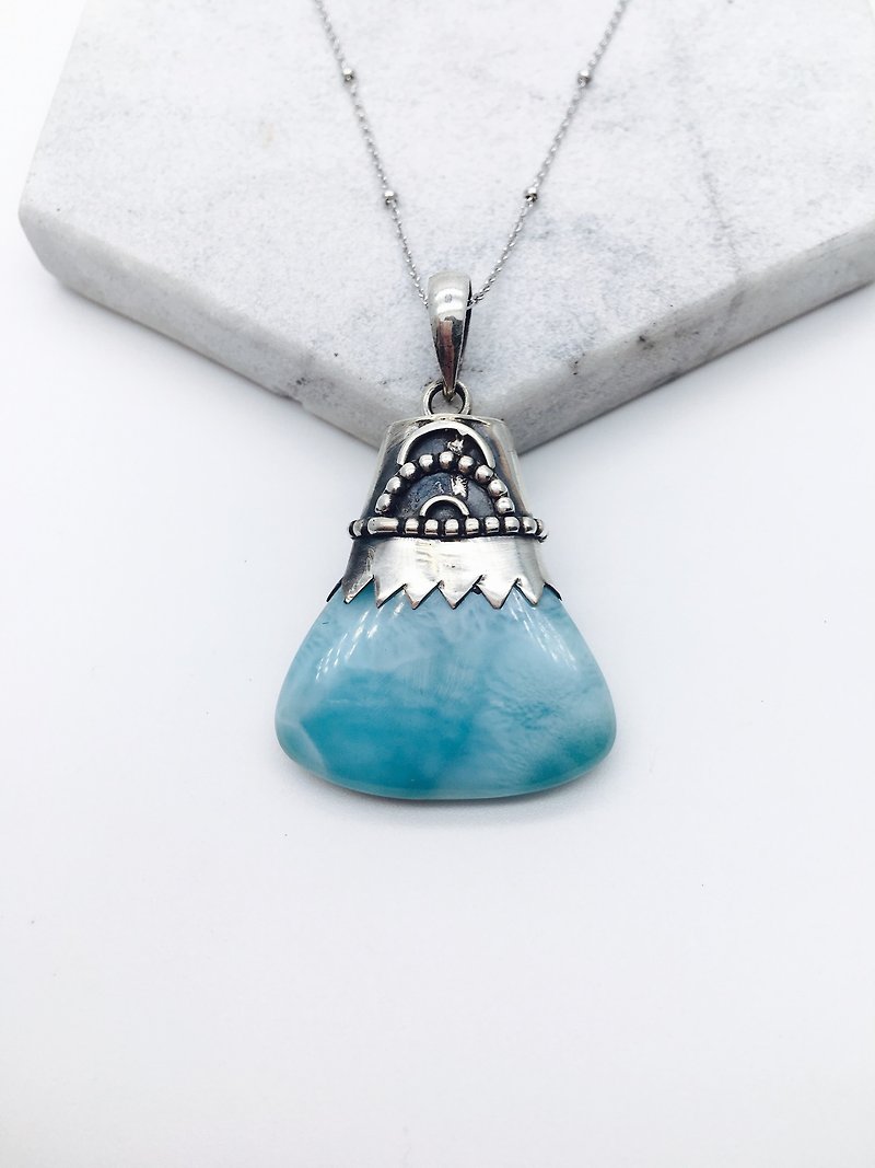 拉利玛海纹石925纯银民族风项链 尼泊尔手工镶嵌制作 款式2 - 项链 - 宝石 蓝色