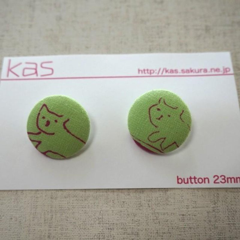 手刷りオリジナルくるみボタン「ネコ」(中) - 其他 - 棉．麻 绿色