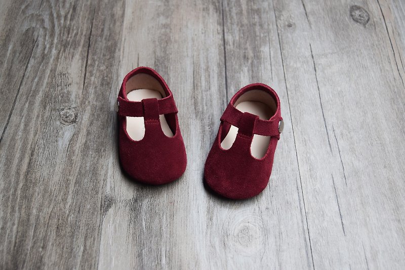 酒红色娃娃鞋 弥月礼盒 满月礼 婴儿礼物 小孩礼物 婴儿鞋 学步鞋 - 婴儿鞋 - 真皮 红色